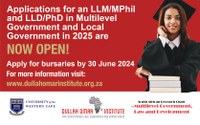 Applications for an LLM/MPhil and LLD/PhD in Multilevel Government and Local Government in 2025 are NOW OPEN!